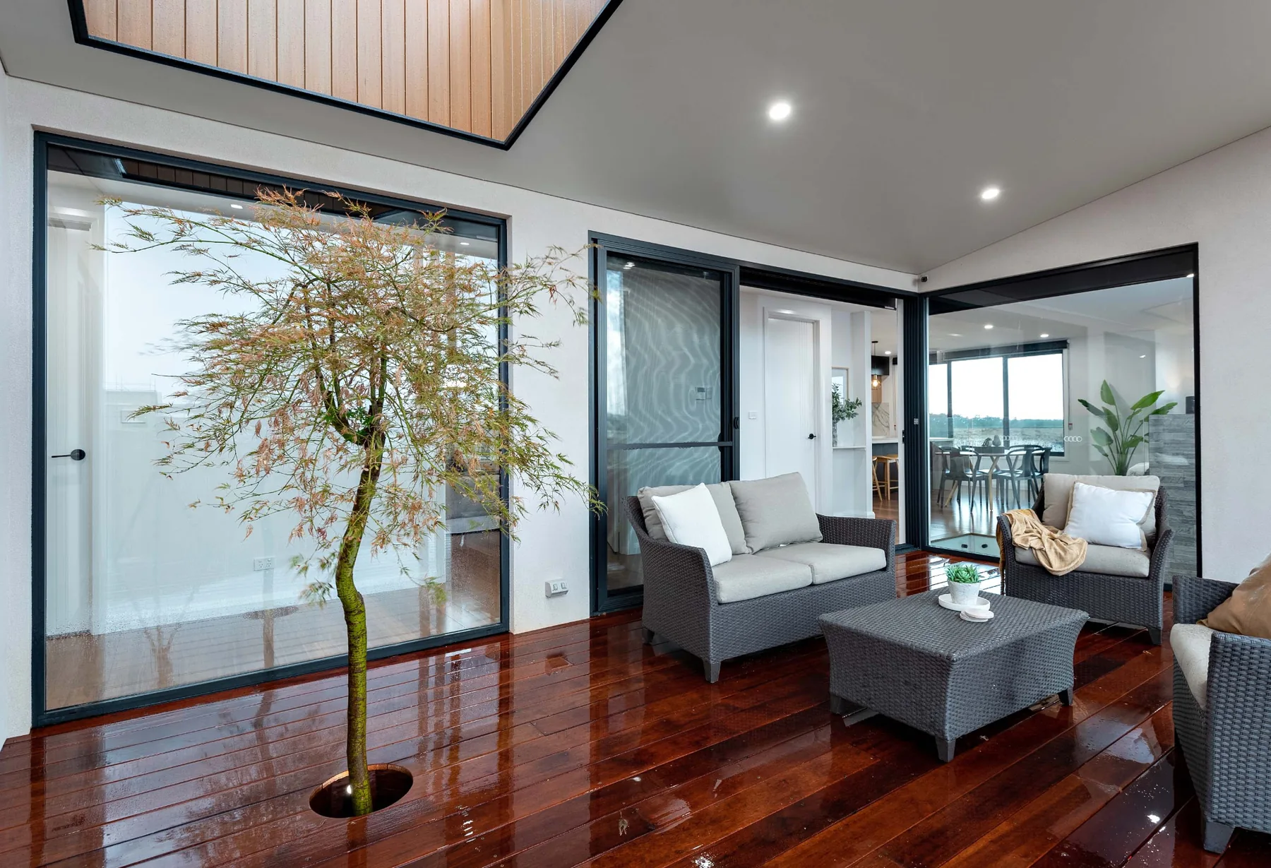 Internal courtyard looking through to the kitchen and dining areas