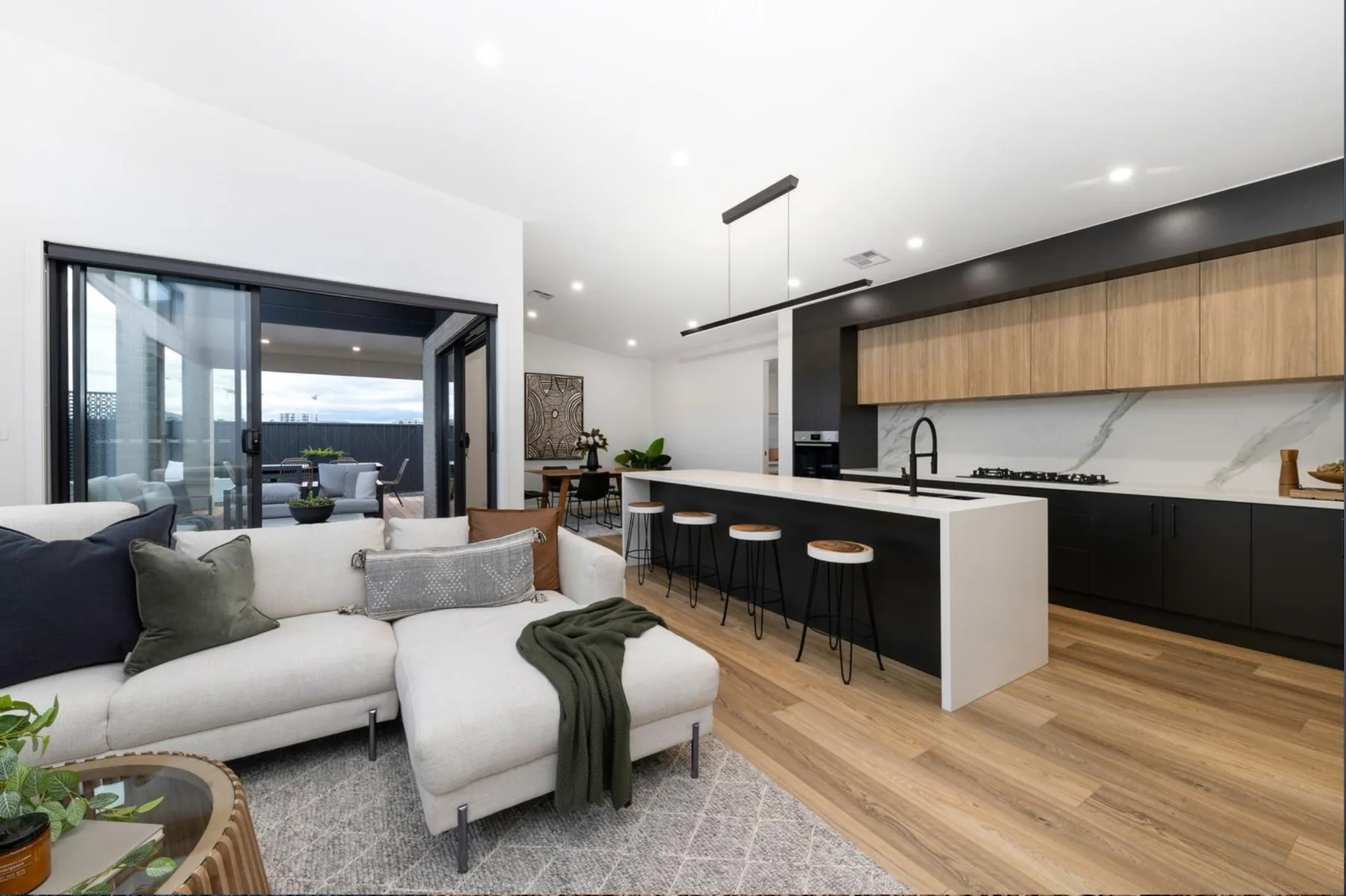 Open plan kitchen and living area, contemporary family home in Canberra